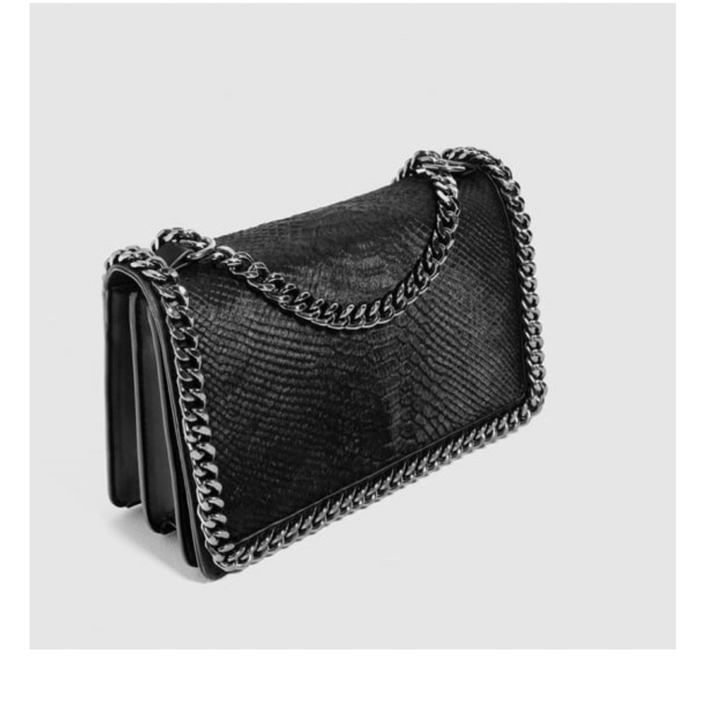 Zara Black Chain-Trimmed Handbag
